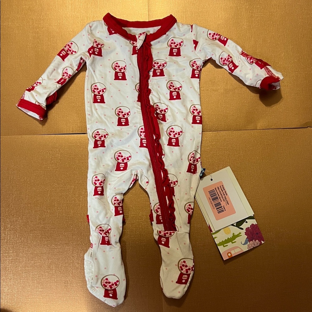 Kickee Pants Red and White Bubblegum Machine Footie Premie